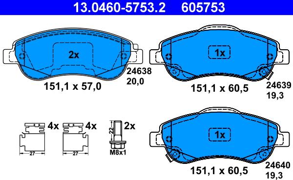 ATE 13.0460-5753.2 - Тормозные колодки, дисковые, комплект autosila-amz.com