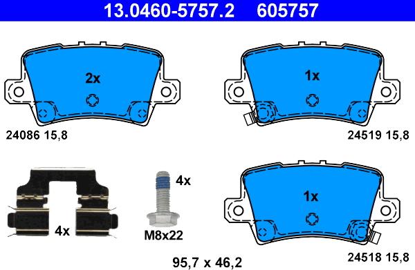 ATE 13.0460-5757.2 - Тормозные колодки, дисковые, комплект autosila-amz.com