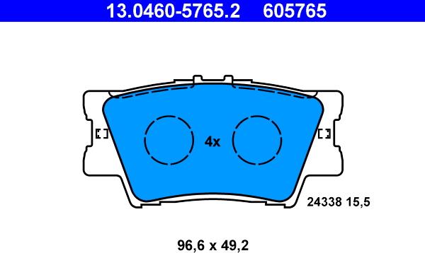 ATE 13.0460-5765.2 - Тормозные колодки, дисковые, комплект autosila-amz.com