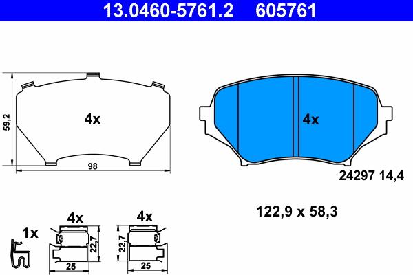 ATE 13.0460-5761.2 - Тормозные колодки, дисковые, комплект autosila-amz.com