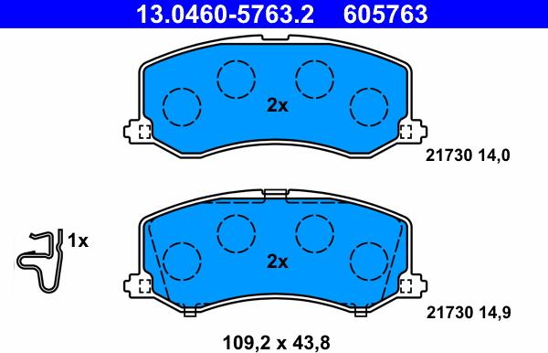 ATE 13.0460-5763.2 - Тормозные колодки, дисковые, комплект autosila-amz.com