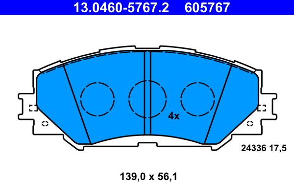 ATE 13.0460-5767.2 - Тормозные колодки, дисковые, комплект autosila-amz.com