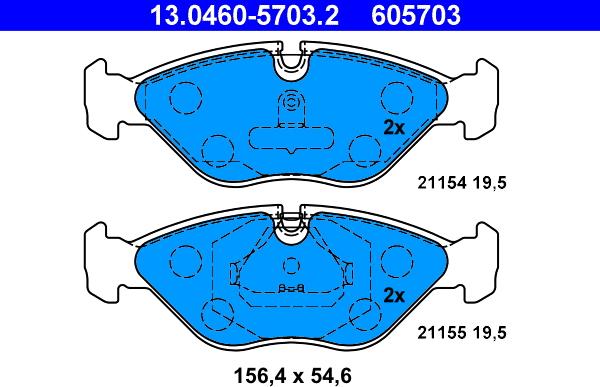 ATE 13.0460-5703.2 - Тормозные колодки, дисковые, комплект autosila-amz.com