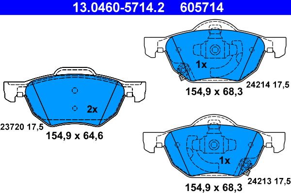 ATE 13.0460-5714.2 - Тормозные колодки, дисковые, комплект autosila-amz.com