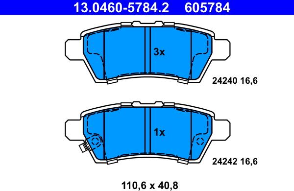 ATE 13.0460-5784.2 - Тормозные колодки, дисковые, комплект autosila-amz.com