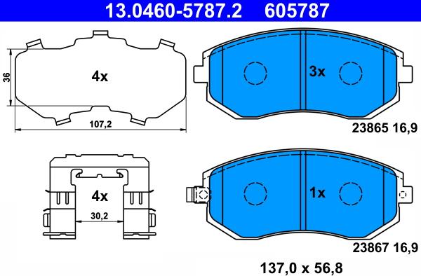 ATE 13.0460-5787.2 - Тормозные колодки, дисковые, комплект autosila-amz.com