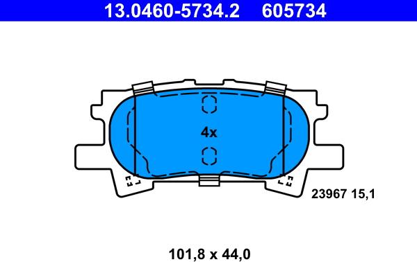 ATE 13.0460-5734.2 - Тормозные колодки, дисковые, комплект autosila-amz.com