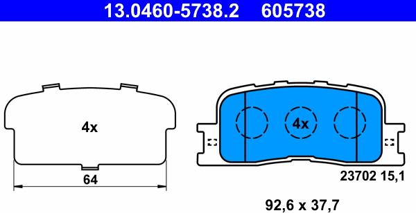 ATE 13.0460-5738.2 - Тормозные колодки, дисковые, комплект autosila-amz.com