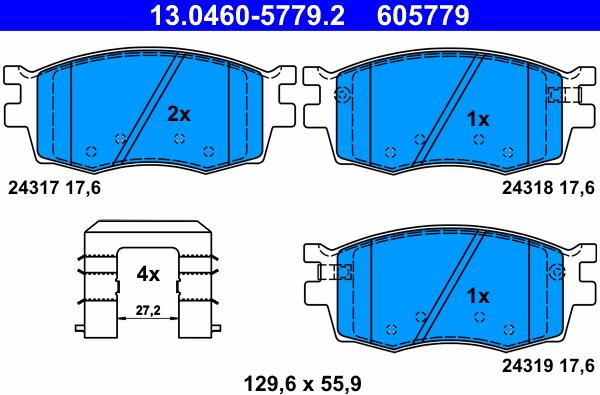 ATE 13.0460-5779.2 - Тормозные колодки, дисковые, комплект autosila-amz.com