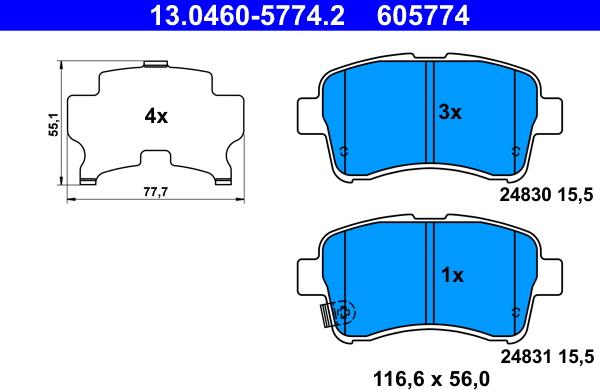 ATE 13.0460-5774.2 - Тормозные колодки, дисковые, комплект autosila-amz.com