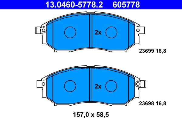 ATE 13.0460-5778.2 - Тормозные колодки, дисковые, комплект autosila-amz.com