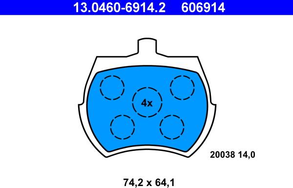 ATE 13.0460-6914.2 - Тормозные колодки, дисковые, комплект autosila-amz.com