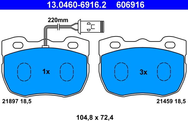 ATE 13.0460-6916.2 - Тормозные колодки, дисковые, комплект autosila-amz.com