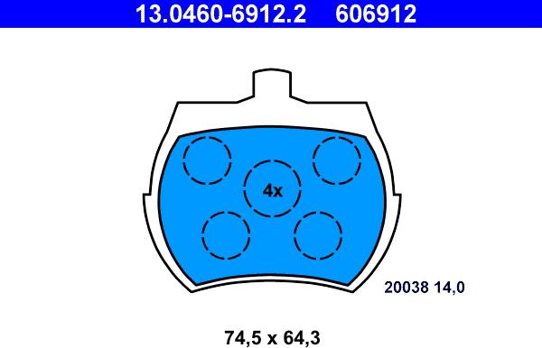 ATE 13.0460-6912.2 - Тормозные колодки, дисковые, комплект autosila-amz.com