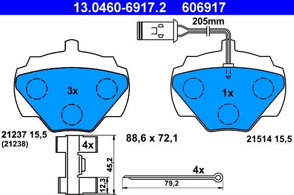 ATE 13.0460-6917.2 - Тормозные колодки, дисковые, комплект autosila-amz.com