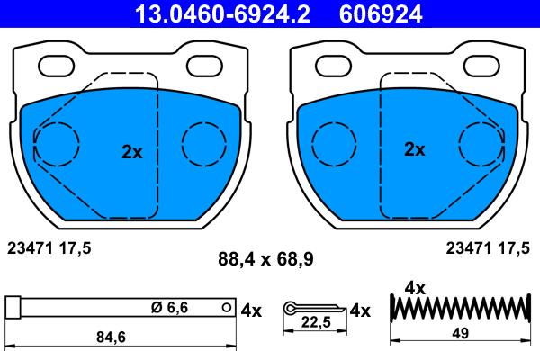 ATE 13.0460-6924.2 - Тормозные колодки, дисковые, комплект autosila-amz.com