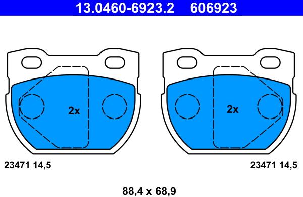 ATE 13.0460-6923.2 - Тормозные колодки, дисковые, комплект autosila-amz.com