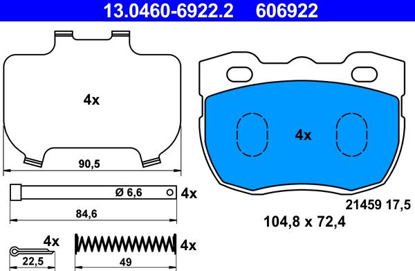 ATE 13.0460-6922.2 - Тормозные колодки, дисковые, комплект autosila-amz.com