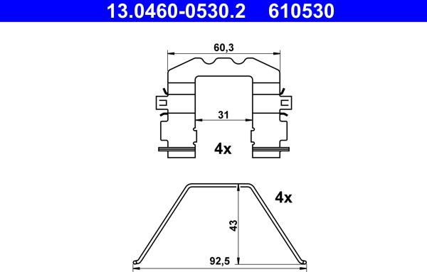 ATE 13.0460-0530.2 - Комплектующие для колодок дискового тормоза autosila-amz.com