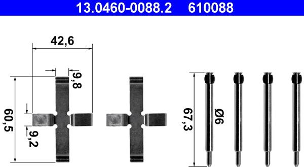 ATE 13.0460-0088.2 - Комплектующие для колодок дискового тормоза autosila-amz.com