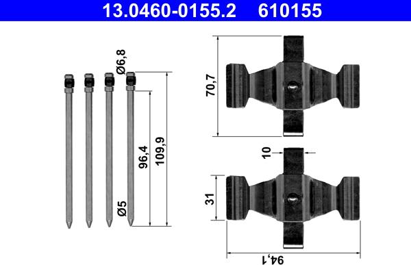 ATE 13.0460-0155.2 - Комплектующие для колодок дискового тормоза autosila-amz.com