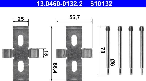 ATE 13.0460-0132.2 - Комплектующие для колодок дискового тормоза autosila-amz.com