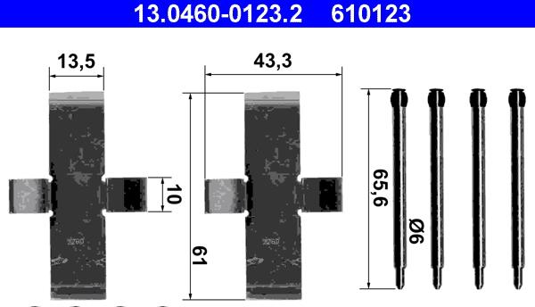 ATE 13.0460-0123.2 - Комплектующие для колодок дискового тормоза autosila-amz.com