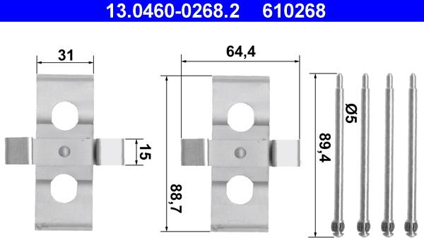 ATE 13.0460-0268.2 - Комплектующие для колодок дискового тормоза autosila-amz.com