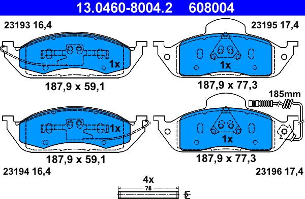 ATE 13.0460-8004.2 - Тормозные колодки, дисковые, комплект autosila-amz.com