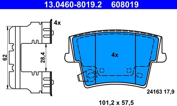 ATE 13.0460-8019.2 - Тормозные колодки, дисковые, комплект autosila-amz.com