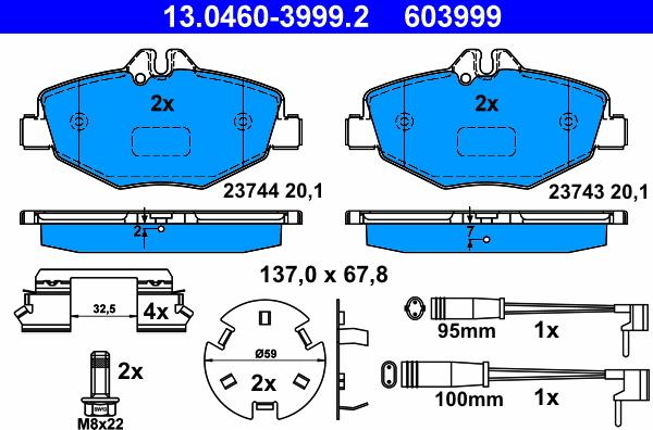 ATE 13.0460-3999.2 - Тормозные колодки, дисковые, комплект autosila-amz.com