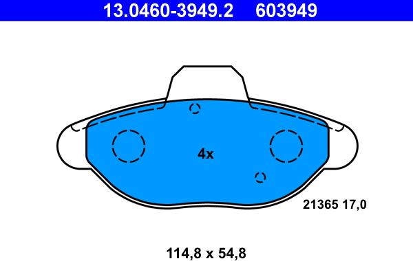 ATE 13.0460-3949.2 - Тормозные колодки, дисковые, комплект autosila-amz.com