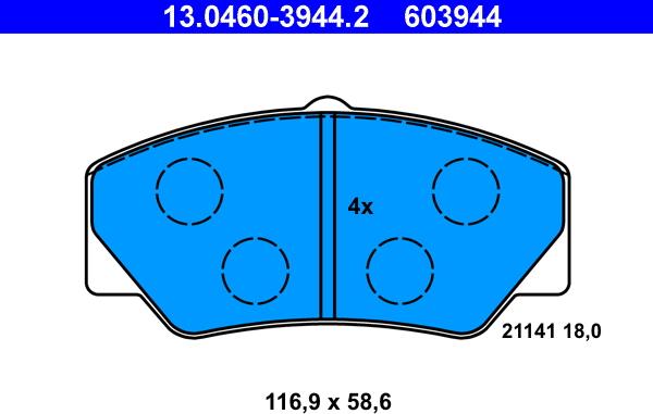 ATE 13.0460-3944.2 - Тормозные колодки, дисковые, комплект autosila-amz.com