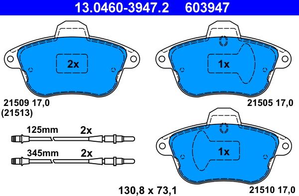 ATE 13.0460-3947.2 - Тормозные колодки, дисковые, комплект autosila-amz.com