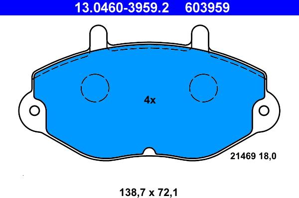 ATE 13.0460-3959.2 - Тормозные колодки, дисковые, комплект autosila-amz.com