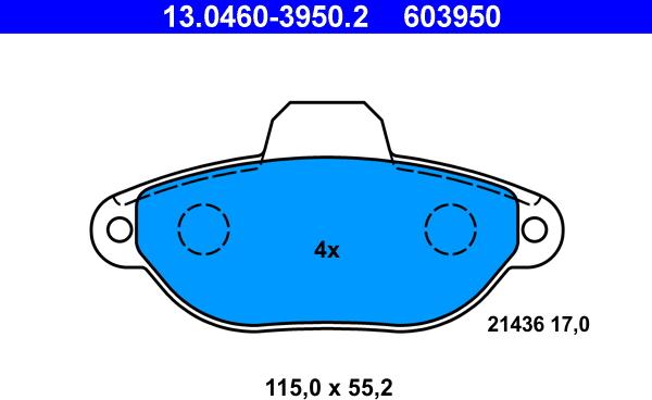 ATE 13.0460-3950.2 - Тормозные колодки, дисковые, комплект autosila-amz.com