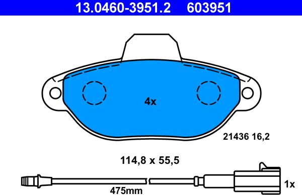 ATE 13.0460-3951.2 - Тормозные колодки, дисковые, комплект autosila-amz.com