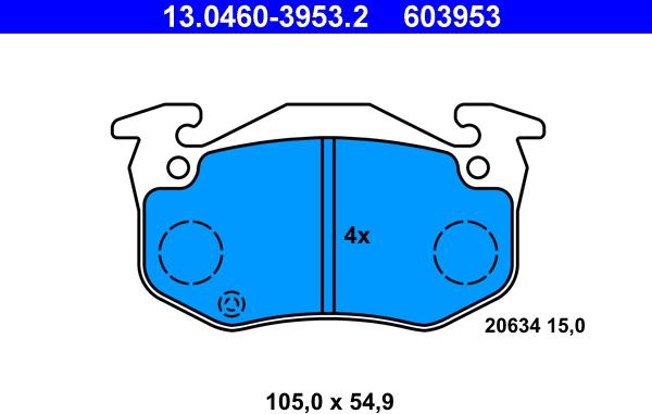 ATE 13.0460-3953.2 - Тормозные колодки, дисковые, комплект autosila-amz.com