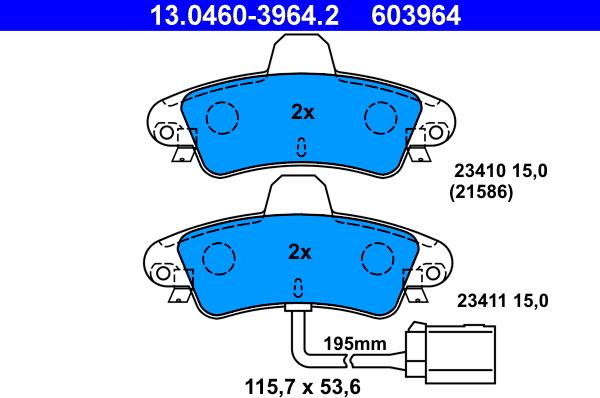 ATE 13.0460-3964.2 - Тормозные колодки, дисковые, комплект autosila-amz.com