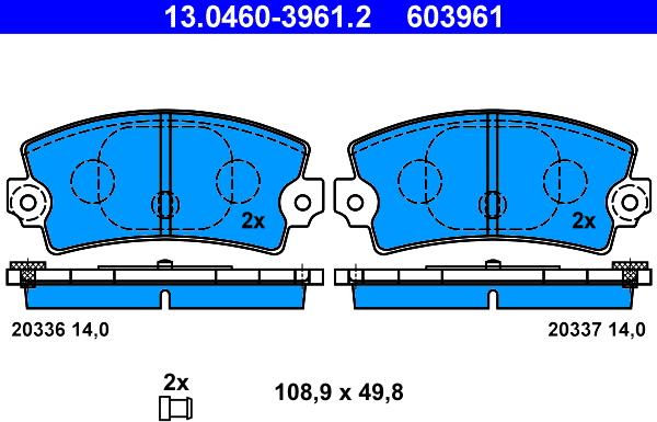 ATE 13.0460-3961.2 - Тормозные колодки, дисковые, комплект autosila-amz.com