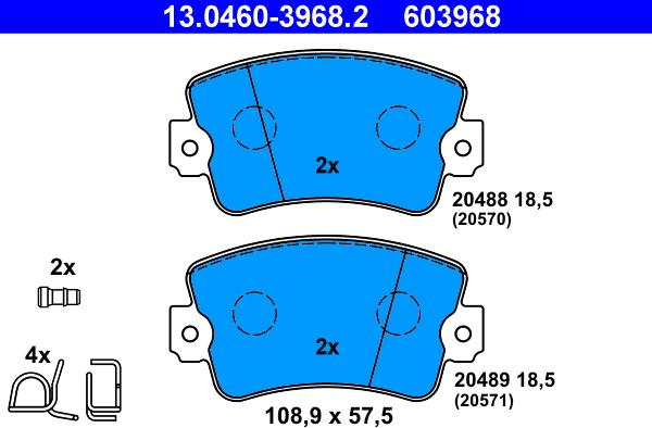 ATE 13.0460-3968.2 - Тормозные колодки, дисковые, комплект autosila-amz.com