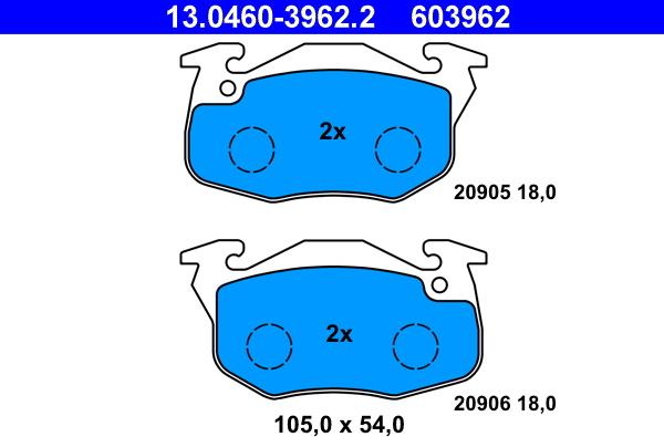 ATE 13.0460-3962.2 - Тормозные колодки, дисковые, комплект autosila-amz.com