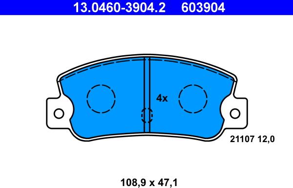 ATE 13.0460-3904.2 - Тормозные колодки, дисковые, комплект autosila-amz.com