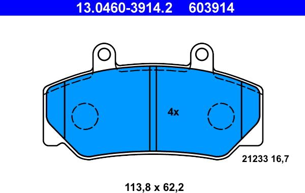 ATE 13.0460-3914.2 - Тормозные колодки, дисковые, комплект autosila-amz.com