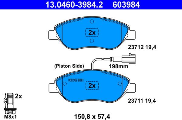 ATE 13.0460-3984.2 - Тормозные колодки, дисковые, комплект autosila-amz.com