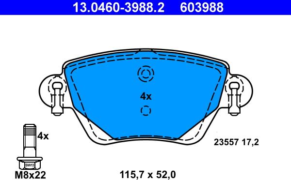 ATE 13.0460-3988.2 - Тормозные колодки, дисковые, комплект autosila-amz.com