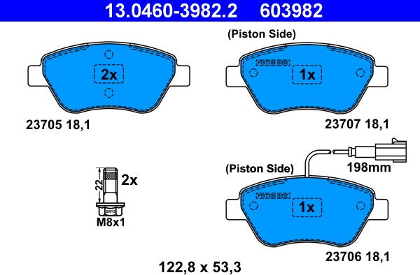 ATE 13.0460-3982.2 - Тормозные колодки, дисковые, комплект autosila-amz.com