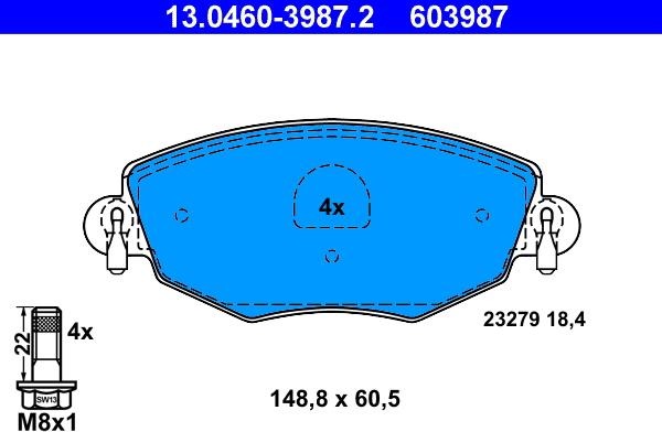 ATE 13.0460-3987.2 - Тормозные колодки, дисковые, комплект autosila-amz.com