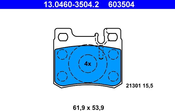 ATE 13.0460-3504.2 - Тормозные колодки, дисковые, комплект autosila-amz.com