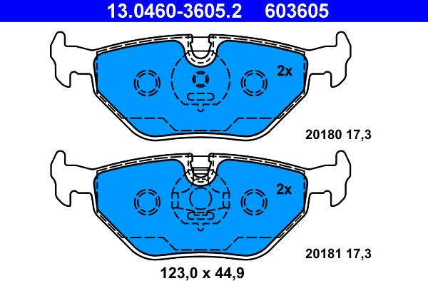 ATE 13.0460-3605.2 - Тормозные колодки, дисковые, комплект autosila-amz.com